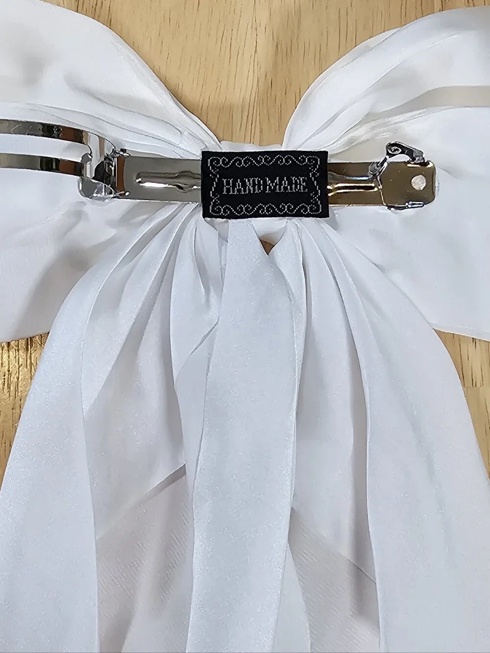 Elegant White Satin Ribbon Bow Barrette